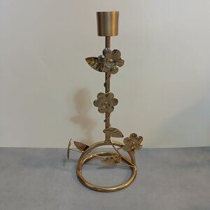 Pier 1 Gold Metal Taper Candle Holder-Floral & Leaf Accents